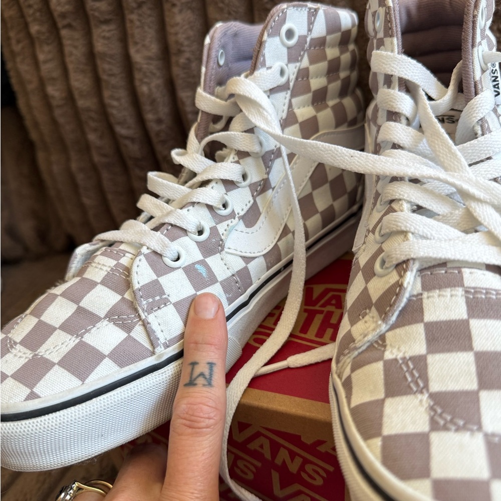 Vans White and Gray Checkered High-Tops - Picture 5 of 7
